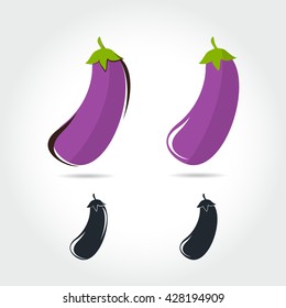 Eggplant vector icon cartoon style isolated on white background. Eggplant vector illustration. Eggplant isolated black and color icons vector silhouette. Eggplant, vegetable, food, vector flat style