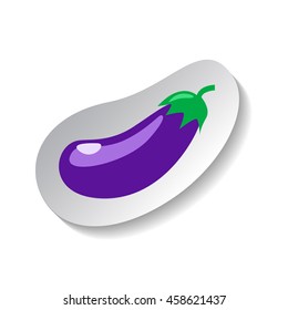 Eggplant vector icon in flat style with shadow. Vegetable pictogram. Eggplant illustration on white. Eggplant isolated. Eggplant cook ingredient. Healthy vegetarian food. Eggplant logo, patch