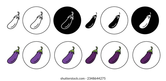 eggplant vector icon set. aubergine symbol in black and purple color. 