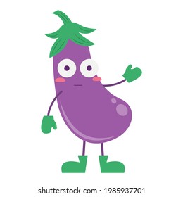 Eggplant vector illustration cartoon isolated on white background. Cute eggplant vector cartoon.