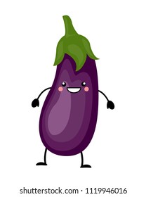 eggplant  vector illustration in flat style  isolated on white background. Cartoon fruit.