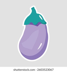 Eggplant Vector Illustration Sticker. A vibrant eggplant vector illustration sticker with a simple and clean design. Perfect for food-related graphics, kitchen themes, and healthy eating concepts