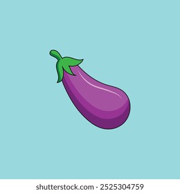 Diseño de ilustración de icono de Vector de dibujos animados de berenjena vegetal