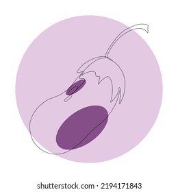 Eggplant vegetable in continuous line with colorful geometric elements. Eggplant minimalist black linear sketch  with color spots isolated on white background. Vector one line