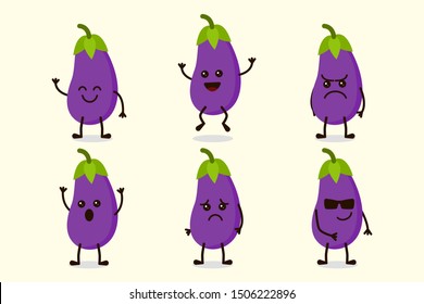 Eggplant Vegetable Cute Character Isolated Vector