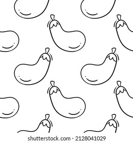 eggplant vegetable hand drawn seamless pattern on white background