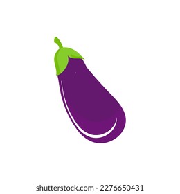 Eggplant vegetable icon. Flat cartoon aubergine isolated on white background. Cartoon eggplant emoji icon, aubergine symbol. Vector vegetable clip art illustration.