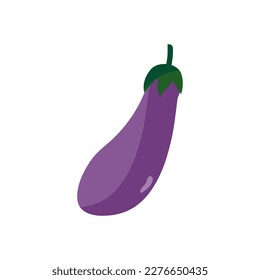 Eggplant vegetable icon. Flat cartoon aubergine isolated on white background. Cartoon eggplant emoji icon, aubergine symbol. Vector vegetable clip art illustration.