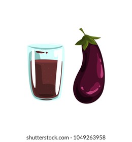Eggplant vegetable juice, glass of natural vegetarian drink, healthy organic food vector Illustration on a white background