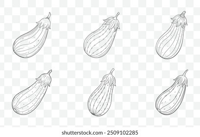Eggplant Vegetable Line Art Vector Set Detailed and Versatile Illustrations of Eggplant in Various Styles