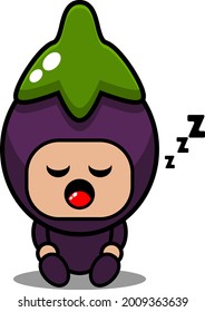 Eggplant vegetable mascot costume cartoon character vector sitting with a sleepy expression