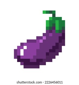 Eggplant vegetable, pixel art of aubergine veggies for dieting and nourishment. Organic and natural product ingredients for meal. Pixelated isolated icon, 8 bit game design, Vector in flat style