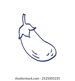 Eggplant. Vegetable sketch. Hand drawn blue pen or marker drawing. Primitive kids picture