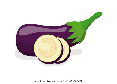 Eggplant vegetable slices flat vector illustration