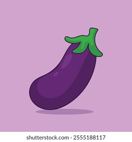 Eggplant Vegetable Vector Icon Illustration. Premium Vector Isolated Nature Food Icon Concept. Flat Cartoon Style