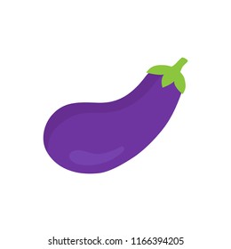 Eggplant vegetable vector illustration. Cute purple aubergine icon with green leaves and stem on top, isolated.