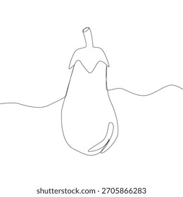 Vector vegetal de berenjena. Planta de jardín orgánico. Dibujo de línea continua. Ilustración de comida de berenjena.
