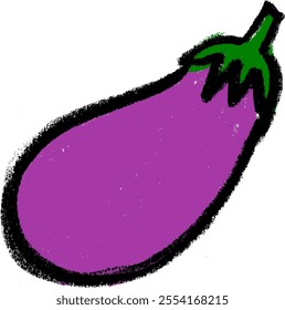 Eggplant Vegetables Crayon Chalk Drawing Colorful Vector