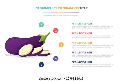 eggplant vegetables infographic template with 5 colorfull bullet number description