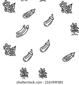 Eggplant Vitamin Bio Vegetable Vector Seamless Pattern Thin Line Illustration