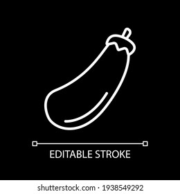 Eggplant white linear icon for dark theme. Fresh organic product. Natural food. Farmer foodstuff. Thin line customizable illustration. Isolated vector contour symbol for night mode. Editable stroke