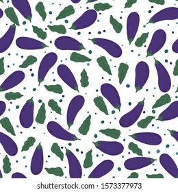 Eggplants seamless pattern. Violet aubergines wallpaper. Design for fabric, textile print, wrapping paper, textile, restaurant menu. Vector illustration