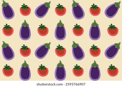 eggplants and tomatoes seamless pattern background
