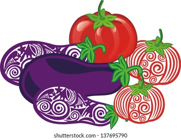 Eggplants tomatoes vector illustration