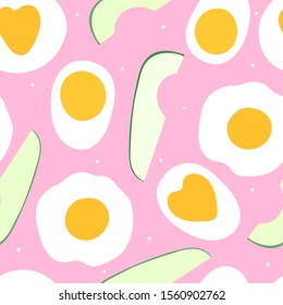 Eggs and avocado seamless pattern for print, textile, fabric. Morning breakfast background.