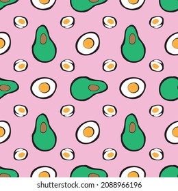 eggs and avocados doodle seamless vector pattern