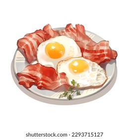 Eggs and bacon breakfast isolated on white background