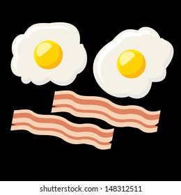 Eggs And Bacon On Black Background 