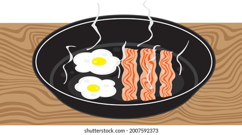 Eggs and Bacon served on Wooden Table