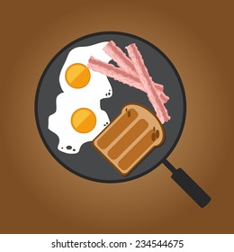 Eggs, bacon and toast on pan