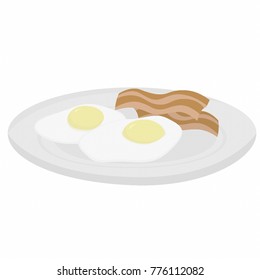 Eggs and bacon vector art in minimalist cartoon style - Two sunny side up eggs and two pieces of bacon on  plate.  Transparent background in vector file.