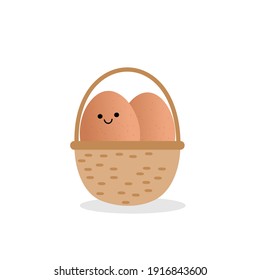 Eggs basket icon on white background vector illustration. Cute cartoon food.