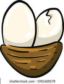 Eggs in basket, illustration, vector on a white background.