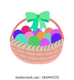 Los huevos están en la canasta de fondo blanco para el concepto de festivales de Pascua 
