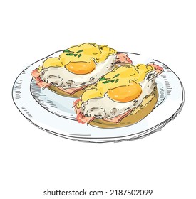 Eggs Benedict With Bacon Breakfast Illustration Traditional Delicious Food Isolated On White Background