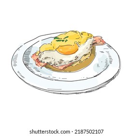 Eggs Benedict With Bacon Breakfast Illustration Traditional Delicious Food Isolated On White Background