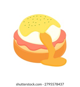 Eggs Benedict with Melted Hollandaise Sauce Flat Vector Illustration Isolated on Light Background