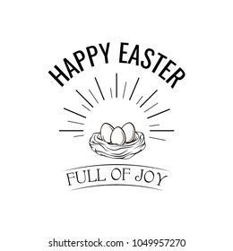Eggs in bird nest. Happy Easter greeting card with decorative nest. Concept can be used for holiday invitations and posters.