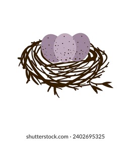 Huevos en el nido de aves. Tarjeta vectorial de ilustración.