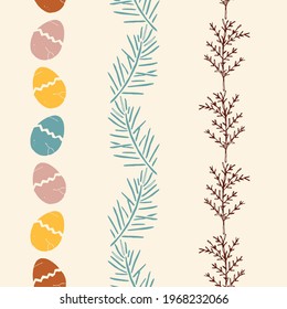 Eggs and Botanicals Vector Seamless Vertical Decorative Borders Set