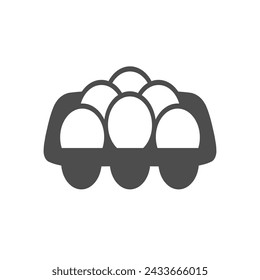 Eggs in box flat icon in line and silhouette. Simple graphic pictogram for mobile app, web design, business, store decoration. Food packaging sign. Vector illustration isolated on white background