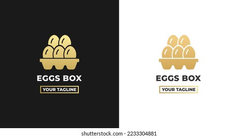 eggs box logo or eggs box logo isolated on white and black background. Suitable for a chicken egg manufacturer logo. Simple icon for factory or egg producer. Egg box logo isolated.