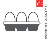 Eggs in box package glyph icon, farm and chicken eggs, egg tray vector icon, vector graphics, editable stroke solid sign, eps 10.