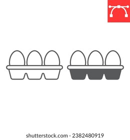 Huevos en línea de paquete de caja e icono de glifo, huevos de granja y pollo, icono del vector de bandeja de huevo, gráficos vectoriales, símbolo de contorno de trazo editable, eps 10.