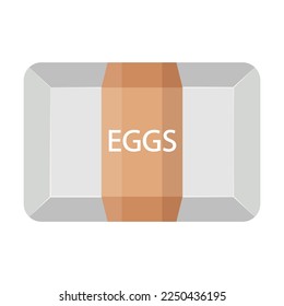 Huevos en la ilustración del vector de caja. Huevos de pollo frescos en recipientes de cartón cerrado con etiqueta aislada sobre fondo blanco. Agricultura, agricultura, concepto de alimentación