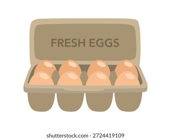 Eier in Boxen, Bauernproduktion, Bio-Bauernhof Lebensmittel Icons für Marktplatz, Shop oder Shop. Geflügelproduktion, Landwirtschaft, Hühnereier in geschlossenen und offenen Kisten. Cartoon-Vektorgrafik